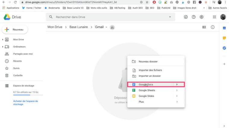 Création d'un Google Docs dans Google Drive