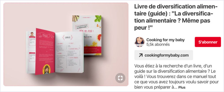 Capture d'écran d'une épingle Pinterest à propos d'un livre de recette pour bébé