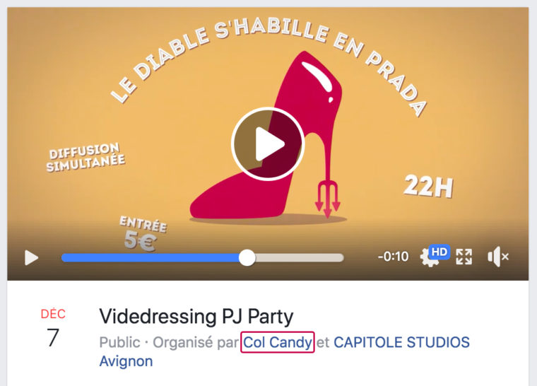 capture d'écran de la vidéo principale d'un évènement Facebook de vide-dressing sur le thème : Le Diable s'habille en Prada