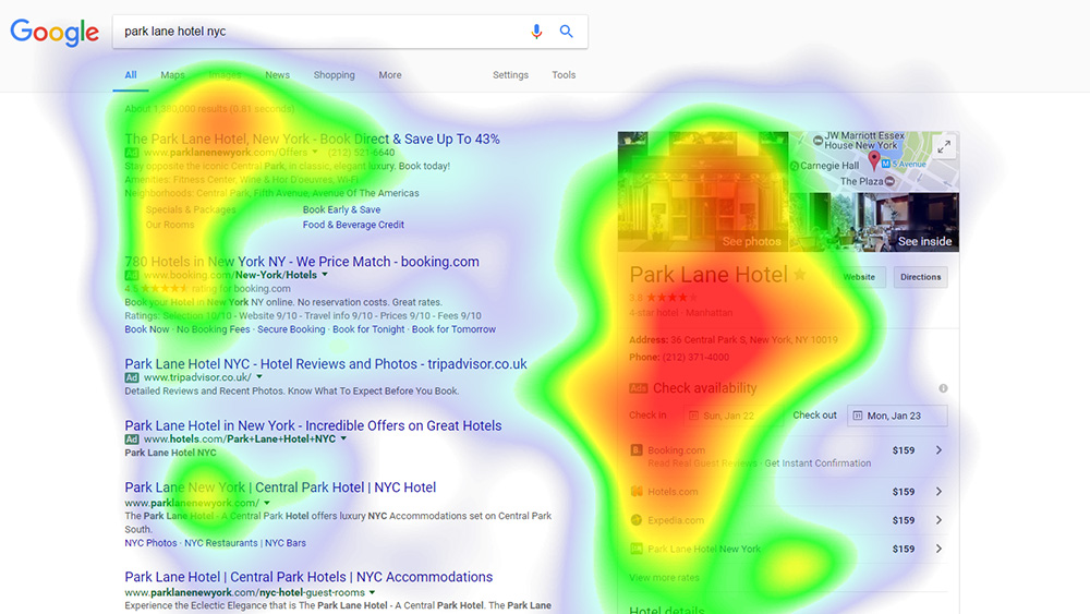 Analyse eye tracking d'une fiche Google My Business
