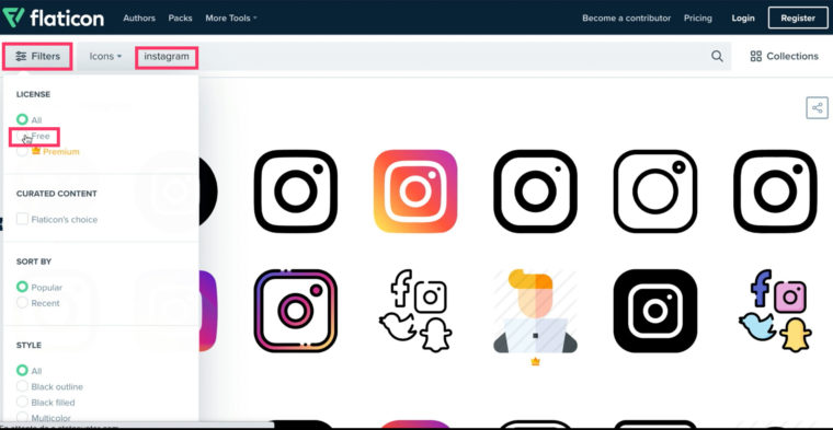 Cocher le filtre free dans le site flaticon.com